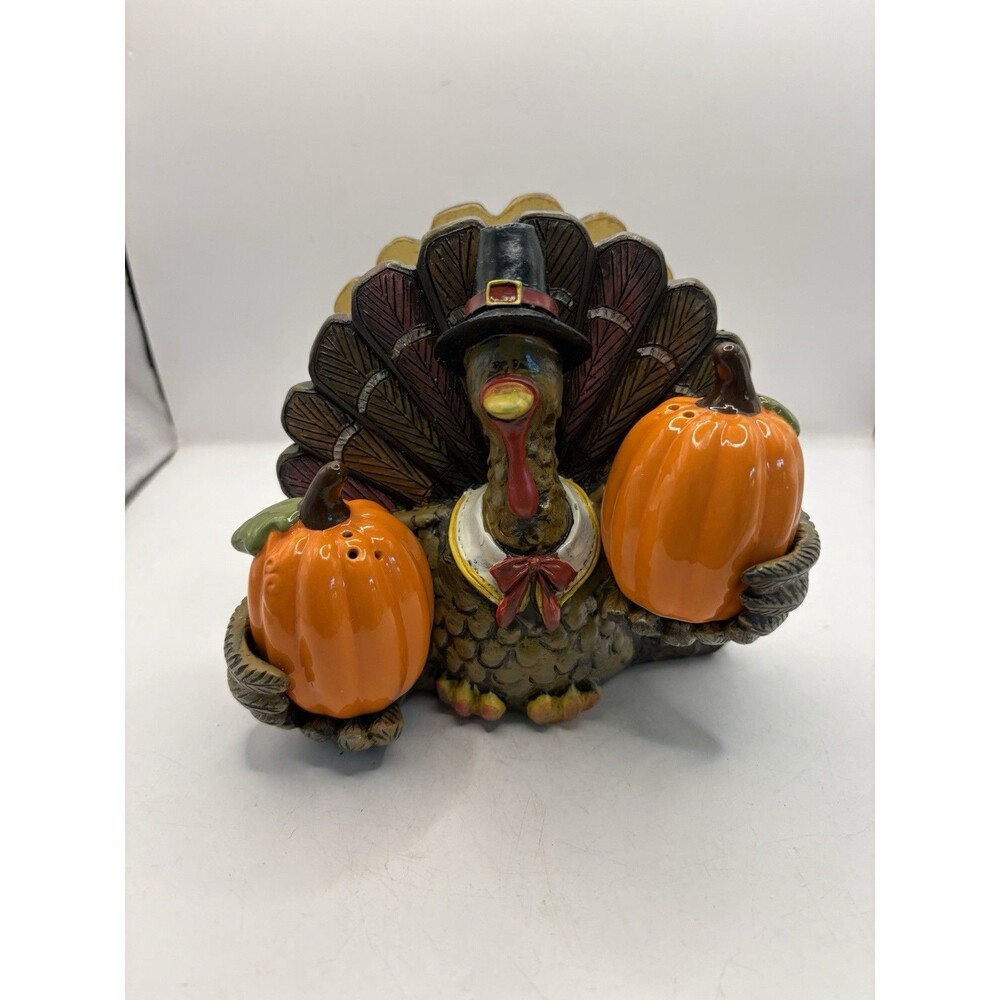 Thanksgiving Dinner Table Turkey Napkin Holder W/ Pumpkin Salt Pepper ShakersNEW